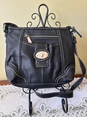 Born Concept (boc) Black Leather Crossbody Bag with White Stitching